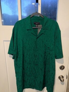 Shaquille ONeal Emerald Green Floral Camp Collar Button-Down Shirt NWT